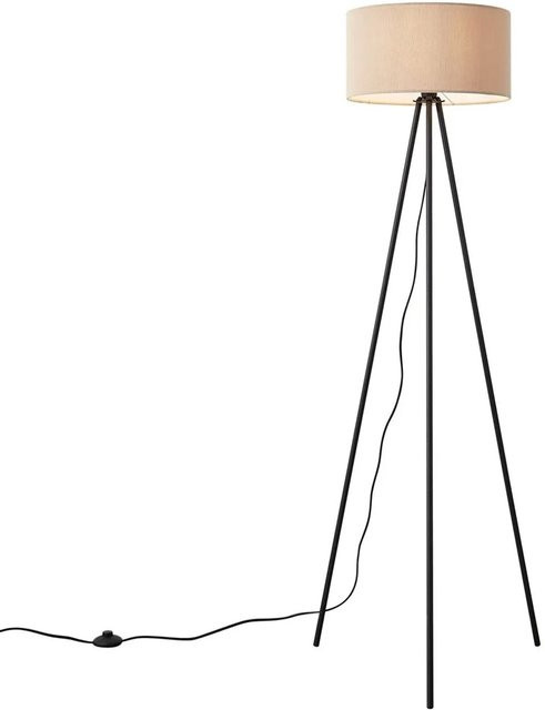 QAZQA Moderne LED Stehleuchte Luz mit Samtschirm in Taupe und schwarzem Stativgestell - Bild 1