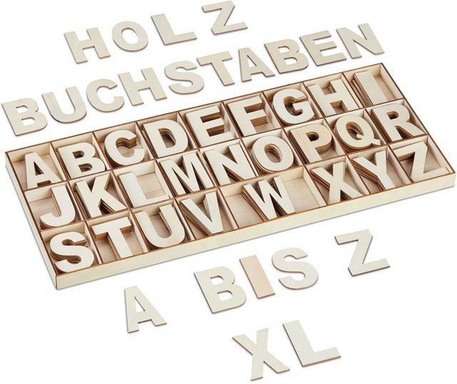 Relaxdays Holzbuchstaben Alphabet Set mit Sortierkasten aus Kiefernholz Natur - Bild 1