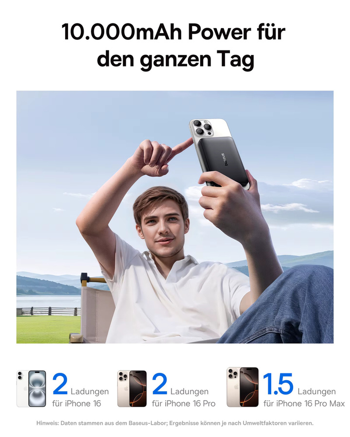 Baseus Qi2 Magnetische Powerbank 10000mAh in Schwarz mit 15W kabelloser und 22.5W PD Schnellladung - Bild 4