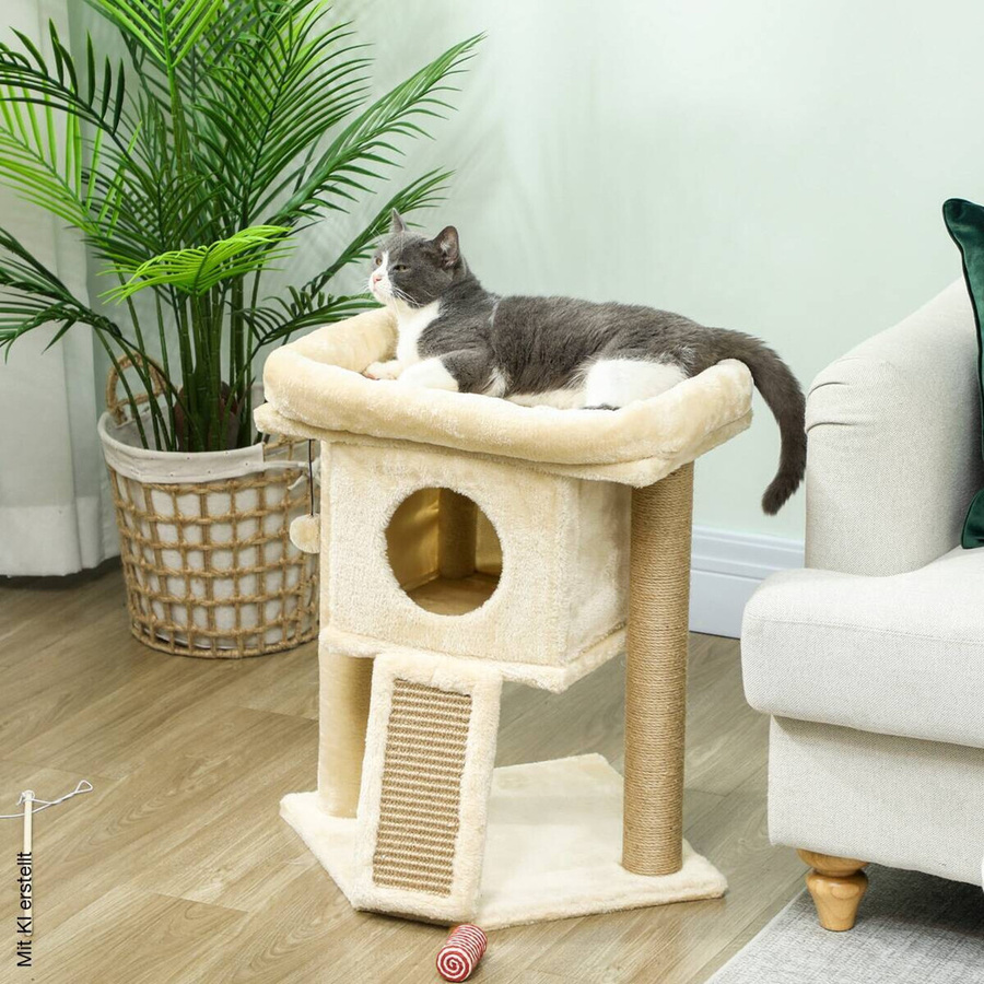 PawHut Kratzbaum Beige mit Katzenhöhle und Spielball, B/T/H: 40 x 40 x 57 cm - Bild 2