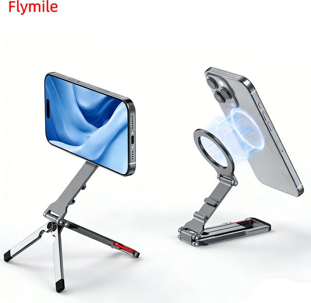 Flymile Magnetischer Handyhalter mit Stativ und Karabiner für iPhone 17 16 15 14 Pro als Desktop-Ständer und Fotografie-Griff - Bild 1