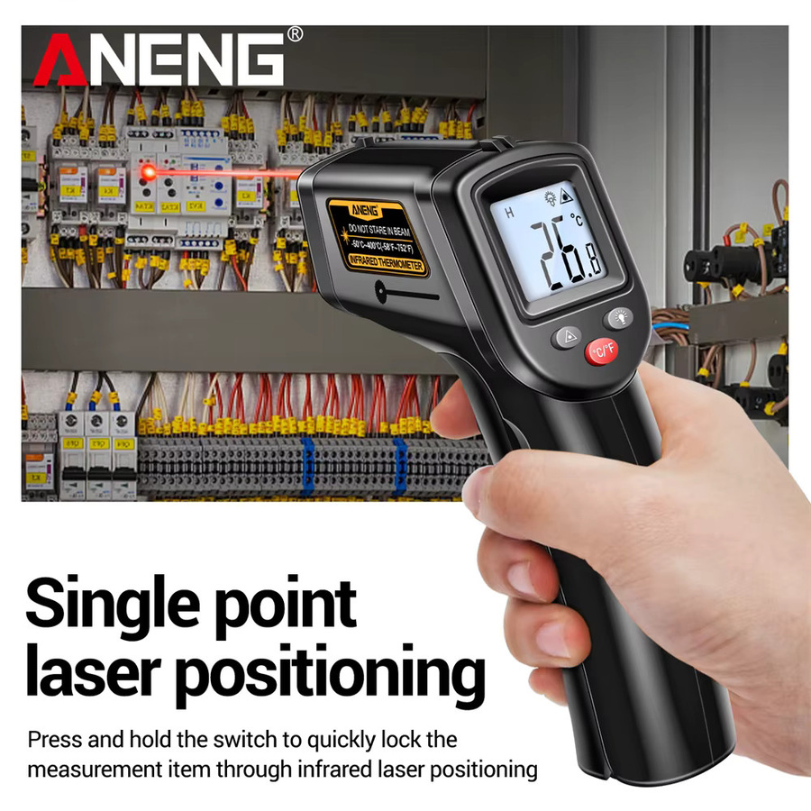 ANENG TH201 Digitales Infrarot-Thermometer mit Hygrometer in Orange-Schwarz zur berührungslosen Temperaturmessung von -50 bis 400 °C für Industrie und Haushalt - Bild 7