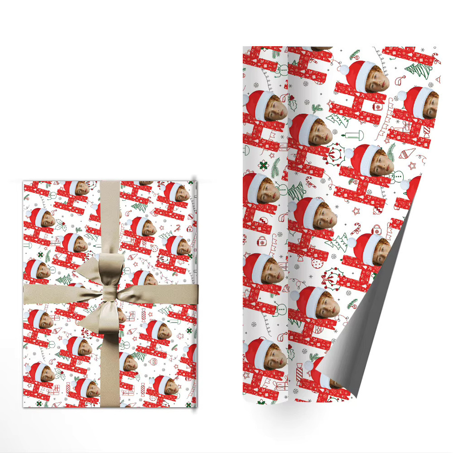 5 Stück personalisiertes Weihnachts-Geschenkpapier von WEIGAO mit individuellem Fotodruck in Multicolour, Design: Weihnachtsmütze, Schneemann und Rentier, Breite: 29,7 cm, Höhe: 42,0 cm - Bild 3