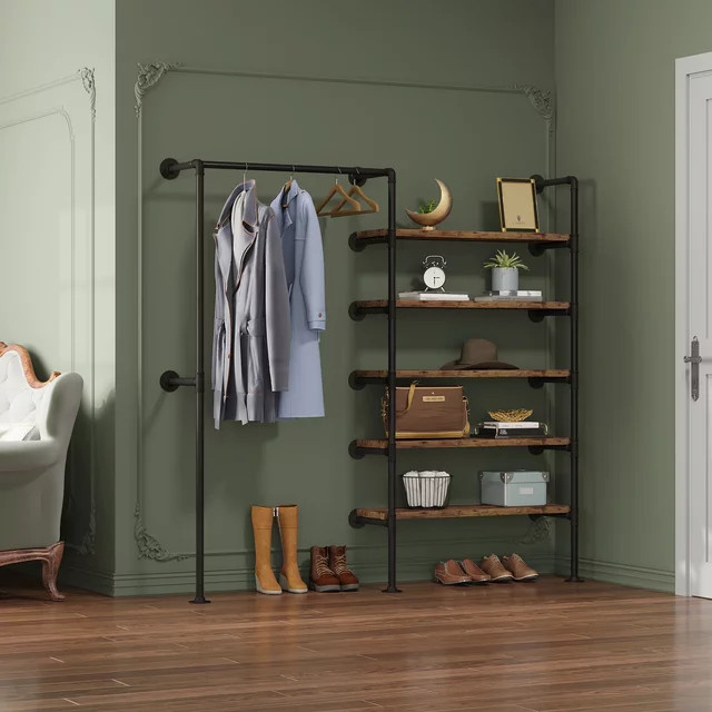 WOLTU Kleiderschrank Garderobe im Vintage Industrie Design aus Metall und MDF in Schwarz Matt - Bild 1