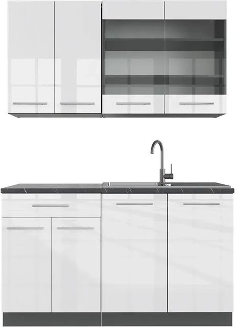 Vicco Fame-Line Singleküche modern in Weiß Hochglanz und Anthrazit, Breite: 140 cm - Bild 1