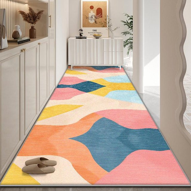 Karpetti Flur Teppich mit abstraktem Streifenmuster, Waschbarer Bodenläufer für Wohnzimmer und Schlafzimmer, Mehrfarbig, B/T: 60 x 200 cm - Bild 1