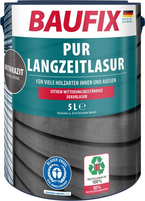 BAUFIX PUR Langzeitlasur für Holz, anthrazitgrau, seidenmatt, 5 Liter - Bild 1