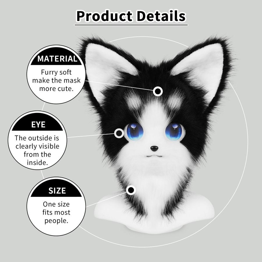 Tier Katze Fursuit Kopfmaske Furry und Therian Pfotenhandschuhe Set für Halloween Cosplay Kostüm Zubehör One Size - Bild 1