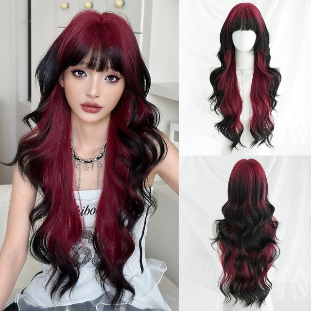 7JHH WIGS Perücke, Wasserwellen, Schwarz-Ombre-Rot, Damen - Bild 1