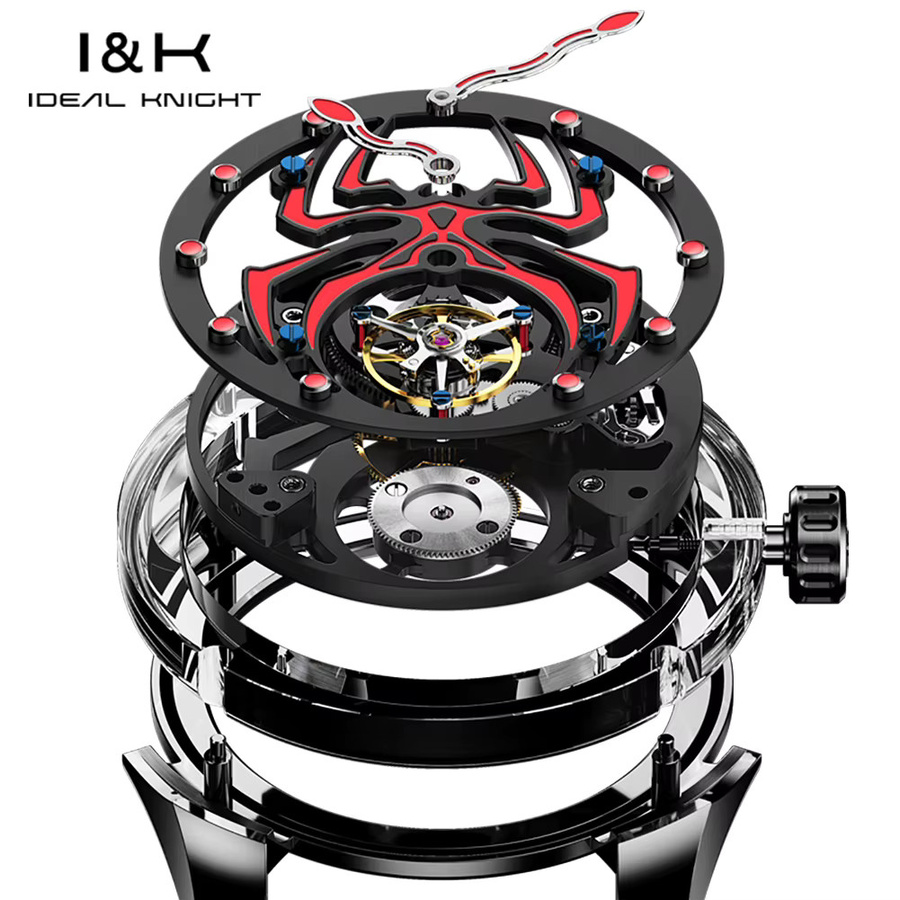 IDEAL KNIGHT Armbanduhr, Handaufzug, Edelstahl, Leder, Schwarz, Herren - Bild 5