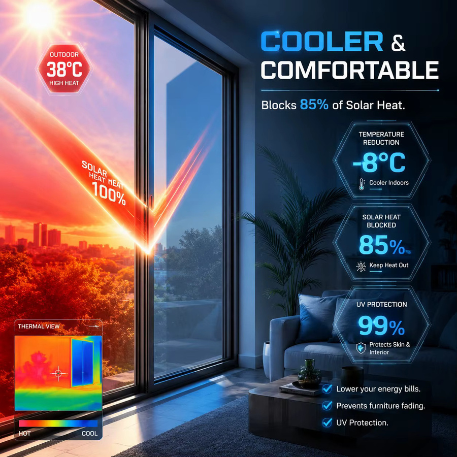 AFDB Selbstklebende Einweg-Spiegelfolie als Sonnenschutz und UV-Blocker in Silber und Blau für Fenster und Glastüren - Bild 4