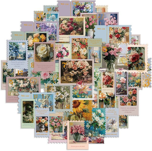 50 Stück Vintage Art Flower Botanical Sticker Pack in Multicolour von DIY RecordingYourLife Store - Bild 1