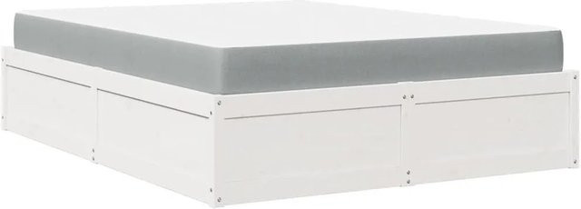 vidaXL Bett mit Matratze aus massivem Kiefernholz in Weiß mit rustikaler Optik B/T/H: 140 x 200 x 146,5 cm - Bild 1