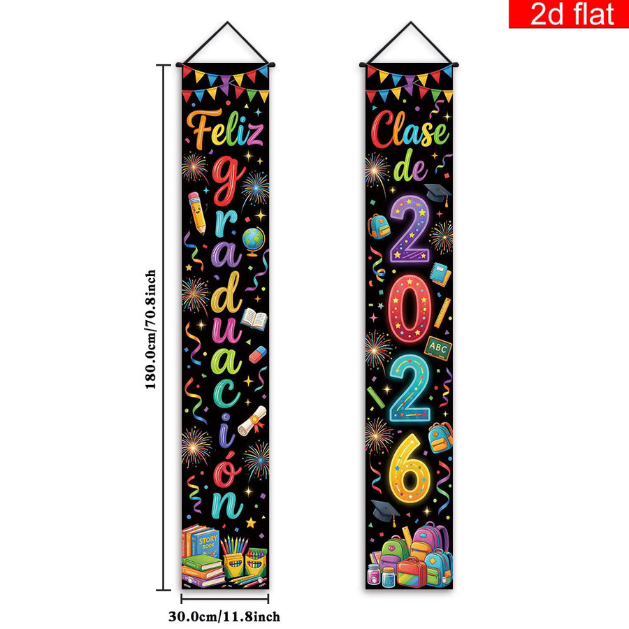 AFYPRTY Abschlussbanner Feliz Graduacion Klasse der 2026 in Schwarz im Neon-Stil aus Polyestergewebe zur Dekoration deiner Abschlussfeier - Bild 3