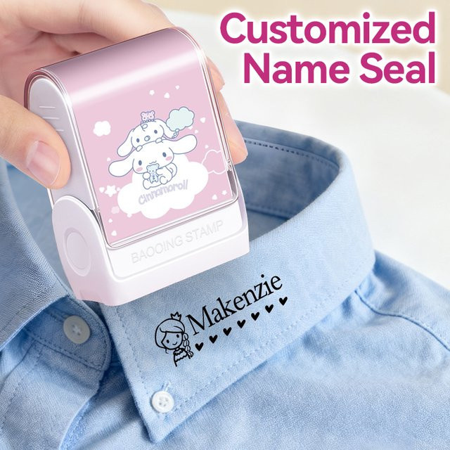 Personalisierter Namensstempel von Joytop mit Cinnamoroll-Design in Pink und waschbarer Tinte - Bild 1