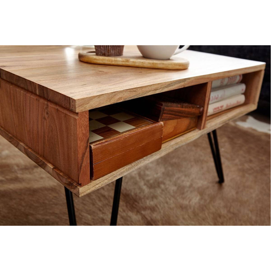 Wohnling Couchtisch aus massivem Akazienholz in Braun mit Eisenbeinen B/H/T: 60 x 40 x 60 cm - Bild 2