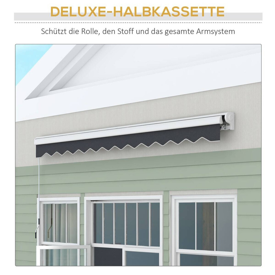 Outsunny Markise grau mit Fernbedienung, Wandmontage, Aluminium und Polyester, B: 300 cm, H: 395 cm, T: 150 cm - Bild 2