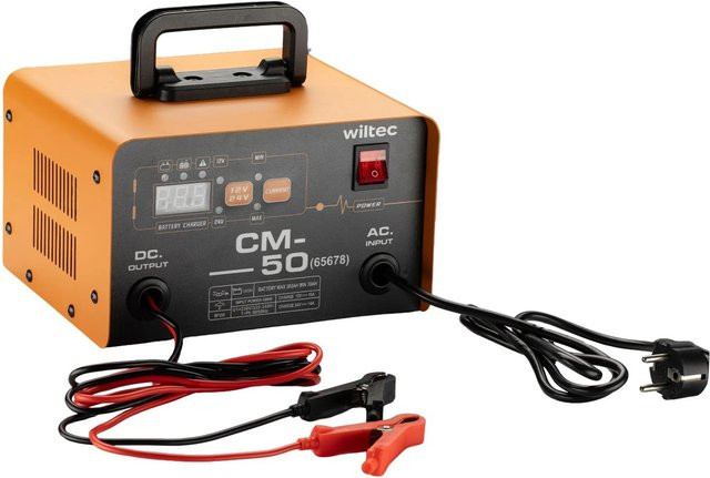 Wiltec Batterieladegerät 12-24V für Autobatterien 30-300Ah mit LCD-Display in Gelb-Orange - Bild 1