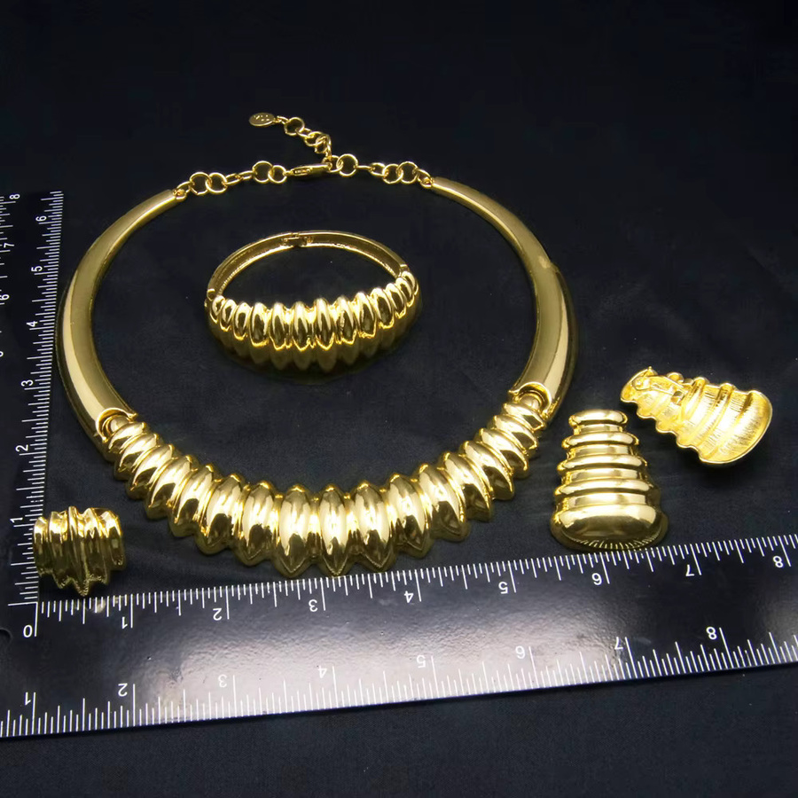 SYHOL Schmuck-Set, Halskette, Armband, Knochen Form, Messing, Gold, Damen - Bild 3