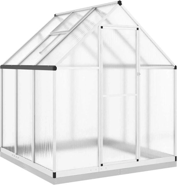 vidaXL Gewächshaus aus Aluminium mit Fundamentrahmen und Polycarbonat in Silber, B/T/H: 169 x 169 x 202 cm - Bild 1