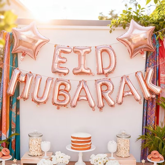 14-teiliges EID MUBARAK Ballon-Buchstaben-Set in Roségold für deine Ramadan und Eid al-Fitr Party-Dekoration - Bild 1