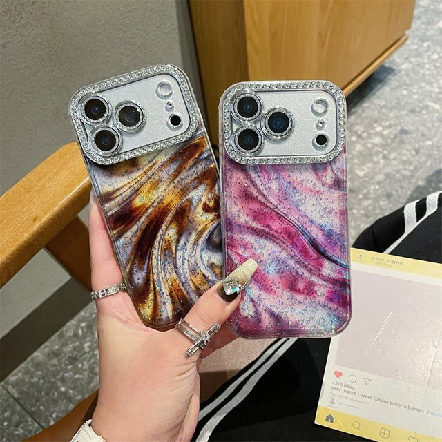 Potdemiel Luxuriöse Handyhülle mit Pailletten-Farbverlauf und Diamantrahmen für iPhone 17 16 15 14 13 Pro Max in Multicolour mit glitzernder Linsenfolie und stoßfestem Schutz - Bild 1