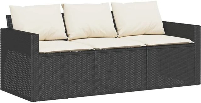 vidaXL Gartensofa 3-Sitzer aus Polyrattan mit Kissen in Schwarz und Cremeweiß, B/T/H: 177,0 x 70,0 x 68,0 cm - Bild 1