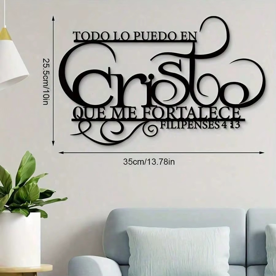 CIFBUY Metall-Wandkunst mit spanischem Bibelvers Ich kann alles durch Christus tun in Schwarz - Bild 2