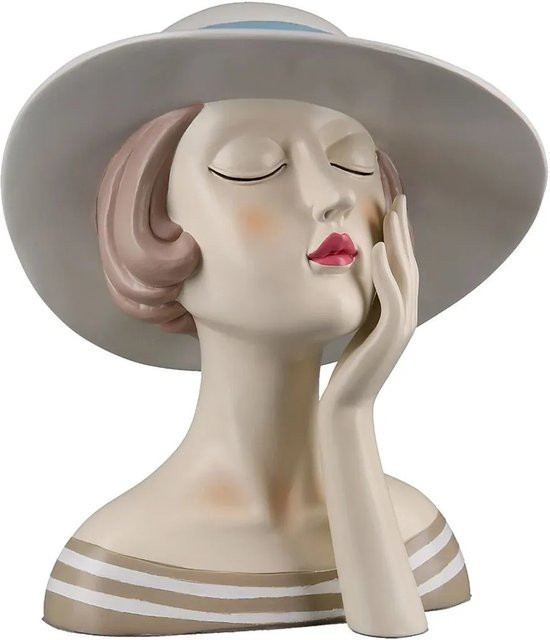 Gilde Figur Lady mit weißem Hut in Creme und Weiß, Höhe: 18 cm, Breite: 16 cm, Tiefe: 12 cm - Bild 1