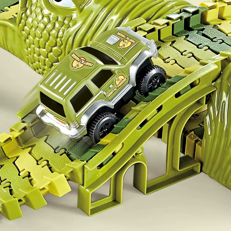 skxnier Schienenautos für Dinosaurier-Bausätze, biegbare Rennstrecken-Spielzeuge, Kunststoff, Grün - Bild 4