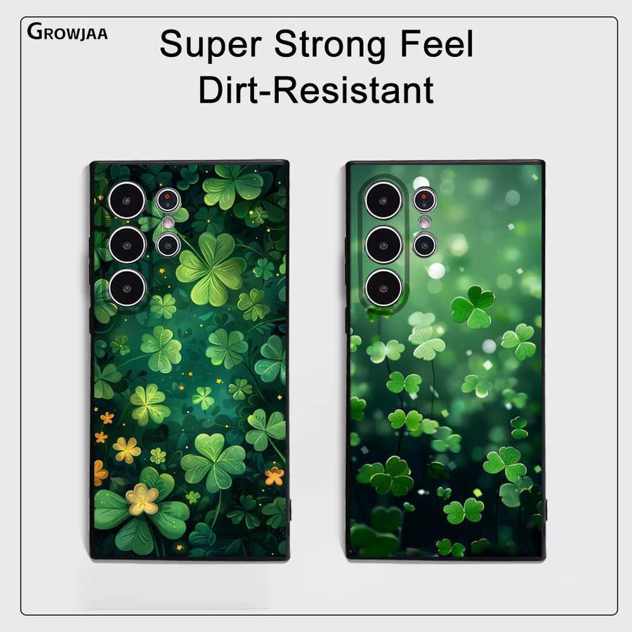 Matt Soft Cover mit Vierblättrigem Kleeblatt Design für Samsung Galaxy S25 S24 S23 S22 S21 S20 Ultra Plus in Grün - Bild 2