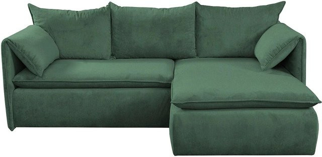Vente-unique Schlafsofa Teodora in L-Form mit Cord-Bezug, Tannengrün, Breite: 230 cm - Bild 1