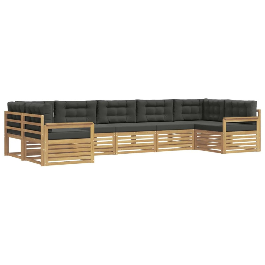 vidaXL Outdoor-Sofagarnitur aus Akazienholz, 7-teiliges Set in Anthrazit und Weiß mit Kissen und Armlehnen - Bild 2