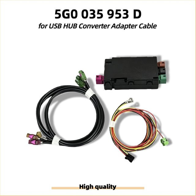 USB-HUB-Konverter-Adapterkabel für Skoda Kodiaq, Superb, Passat, Polo, T-Cross, Touran, Golf und Caddy mit USB-C und kabellosem Laden in Schwarz - Bild 1