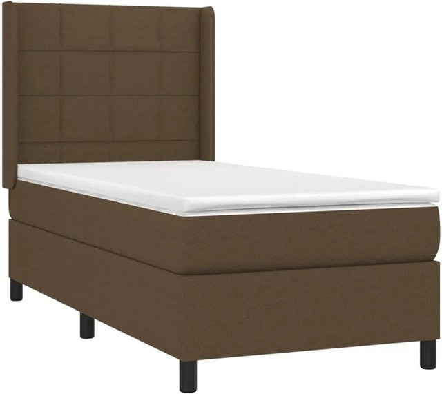 vidaXL Boxspringbett mit Matratze in Dunkelbraun, Hybridbett mit LED-Unterbettbeleuchtung und USB-Ladeport, B/T/H: 90 x 193 x 128 cm - Bild 1