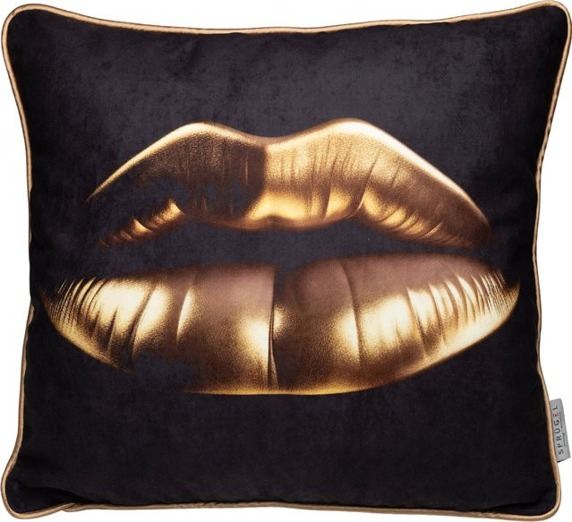 Kissenhülle GOLDEN LIPS in Gold und Schwarz, quadratisch, B/T: 45 x 45 cm - Bild 1