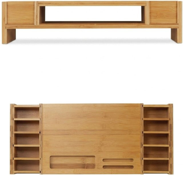 Relaxdays Monitorständer aus Bambus in Natur mit 3 Fächern, B/T/H: 65 x 28 x 15 cm - Bild 1