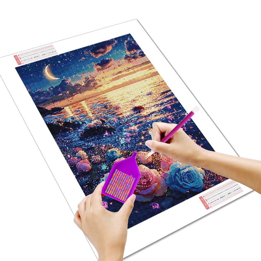 Huacan DIY Diamantmalerei Rose Strand Sonnenuntergang Landschaft Mosaik-Gemälde, Mehrfarbig, B/H: 30 x 20 cm - Bild 2