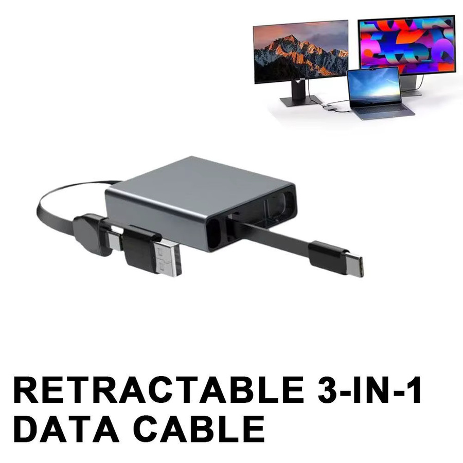 3-in-1 USB-C Datenkabel 60W einziehbares Multifunktions-Schnellladekabel für Mobilgeräte und Laptops in Grau - Bild 4