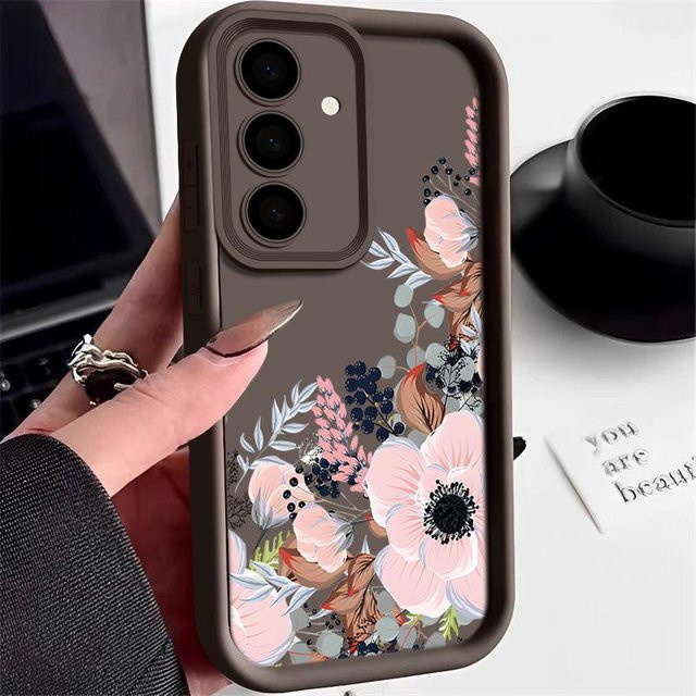 Samsung Handyhülle mit Blumendruck aus weichem TPU in Grau für Galaxy S25 S24 S23 S22 Ultra S24 FE A55 A54 A34 A15 A14 A35 A52 A53 A25 A16 5G - Bild 1