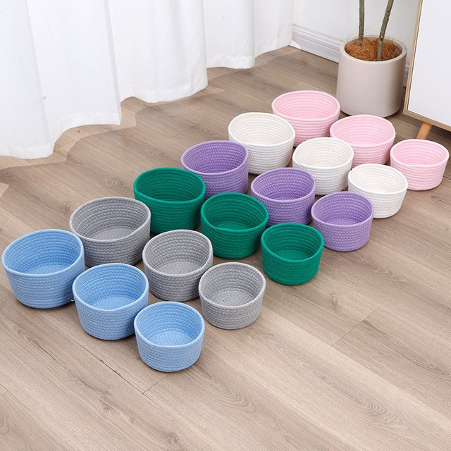 Gewebter Aufbewahrungskorb aus weißem Baumwollfaden für Schmuck, Kosmetik und Spielzeug, B/T/H: 14,0 x 9,0 x 9,0 cm - Bild 1