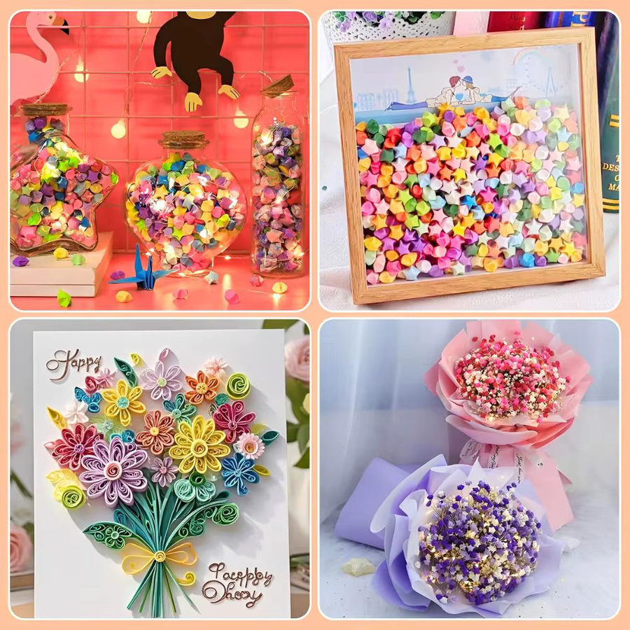 YMY Sternfaltungspapier Set mit 540 Blatt in 10 hellen Farben für DIY Bastelarbeiten und Grußkarten - Bild 2