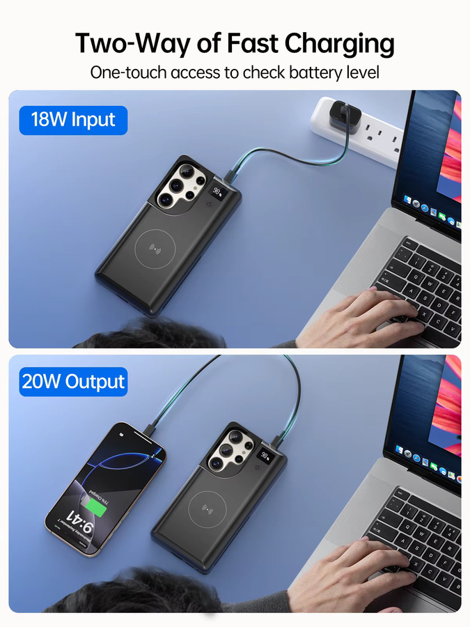 NEWDERY Magnetisches Akku-Ladegehäuse für Samsung Galaxy S25 Ultra, Tragbare Kabellose Powerbank-Hülle, Schwarz, 10000mAh - Bild 3