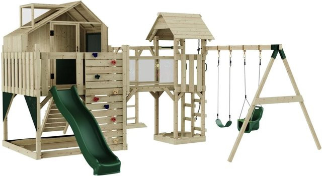 OutdoorToys Spielturm Knut mit Babyschaukel in Dunkelgrün aus Holz und Stahl - Bild 1