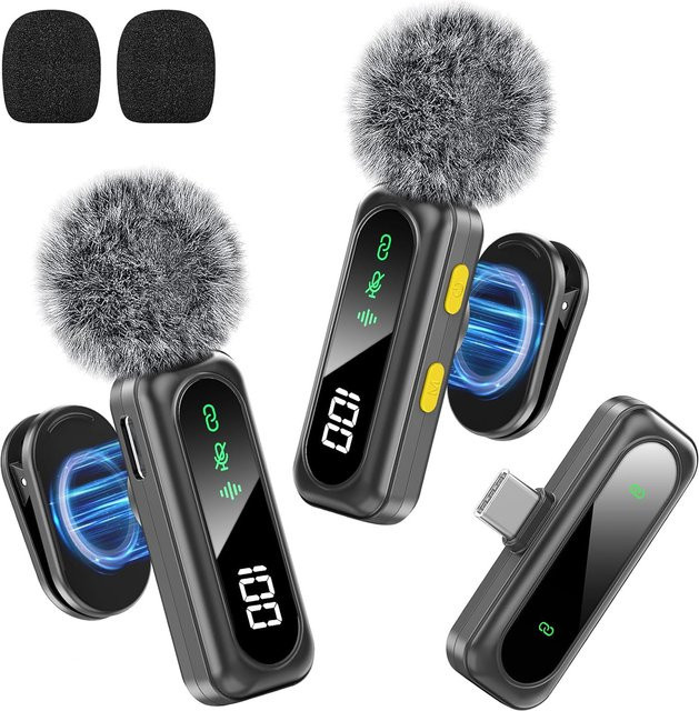 HITOZON Kabelloses Lavalier-Mikrofon in Schwarz mit USB-C Anschluss und LED-Leistungsanzeige für Content Creator und Live-Streaming - Bild 1
