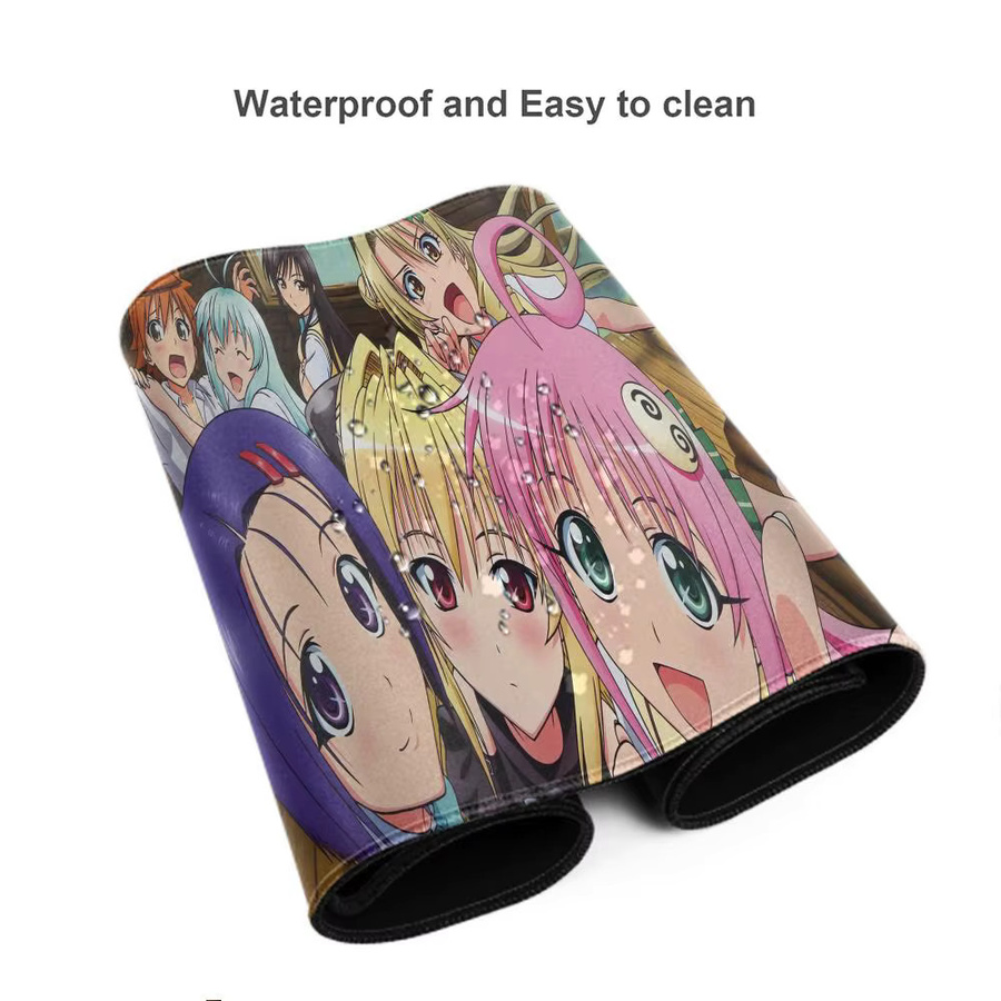 HYBXAXC Mauspad To Love-Ru HD-Druck, rutschfeste Schreibtischunterlage im Kawaii Cute Girl Design, B/T: 90 x 40 cm, schwarz/mehrfarbig - Bild 2