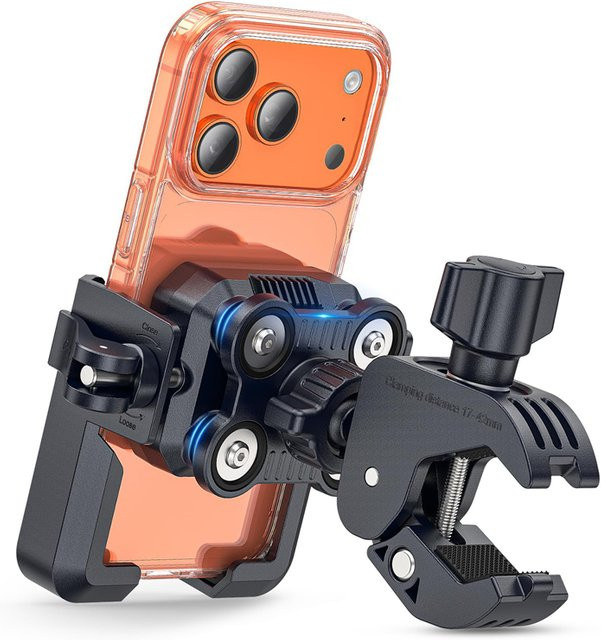 Vibrationsdämpfende Motorrad-Handyhalterung in Schwarz mit Anti-Shake Funktion und Sicherheitsverschluss für Fahrrad, E-Bike und Roller - Bild 1