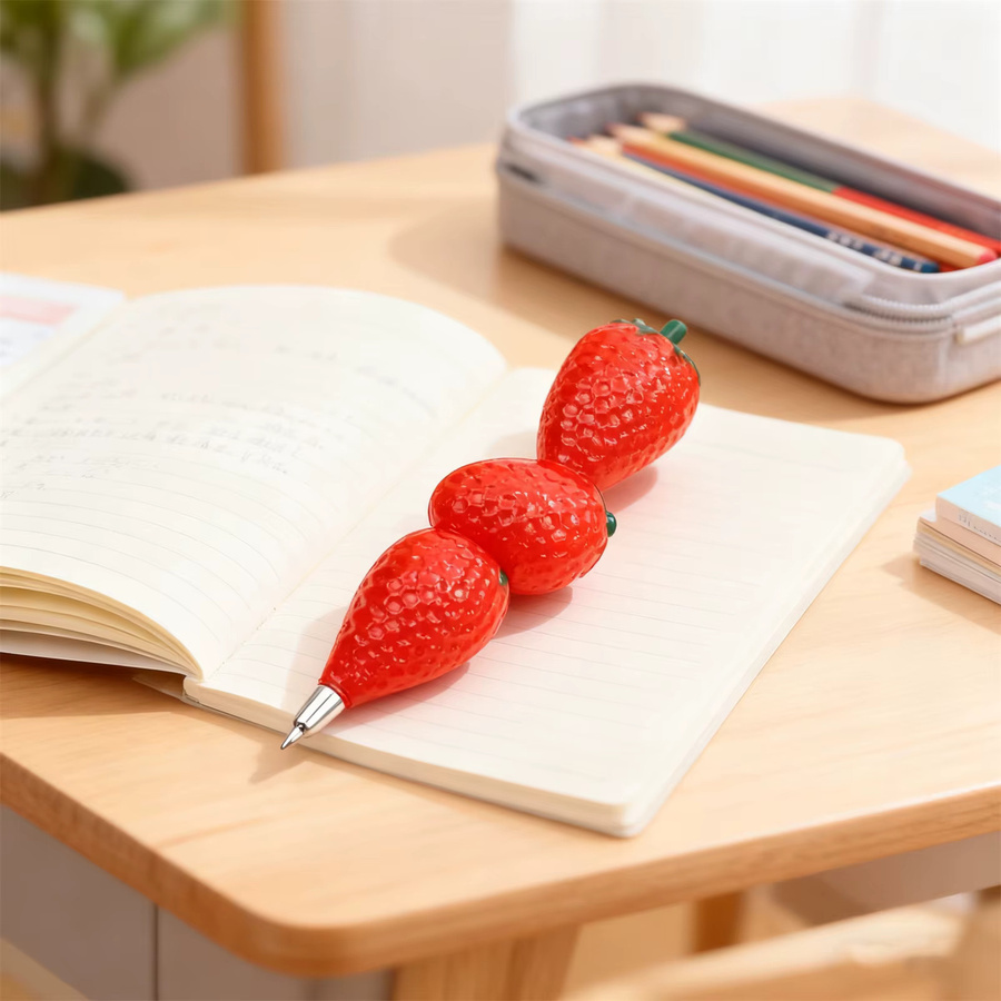 Kreativer Obst- und Gemüse-Kugelschreiber mit Magnet für Kinder in Rot, Cartoon-Briefpapier für glattes Schreiben, 1 Stück - Bild 2