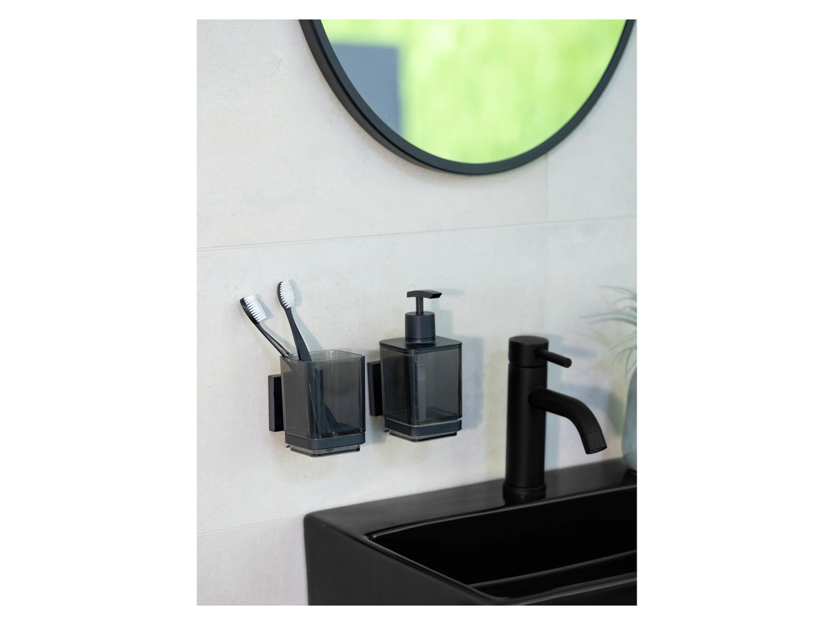 WENKO Vacuum-Loc Quadro Zahnputzbecher aus Kunststoff und Edelstahl in Schwarz und Transparent - Bild 2