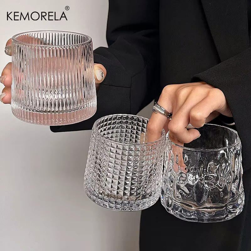 KEMORELA Retro Glas Tumbler Transparent 300 ml mit geometrischem Design für Kaffee, Latte oder Whisky - Bild 1